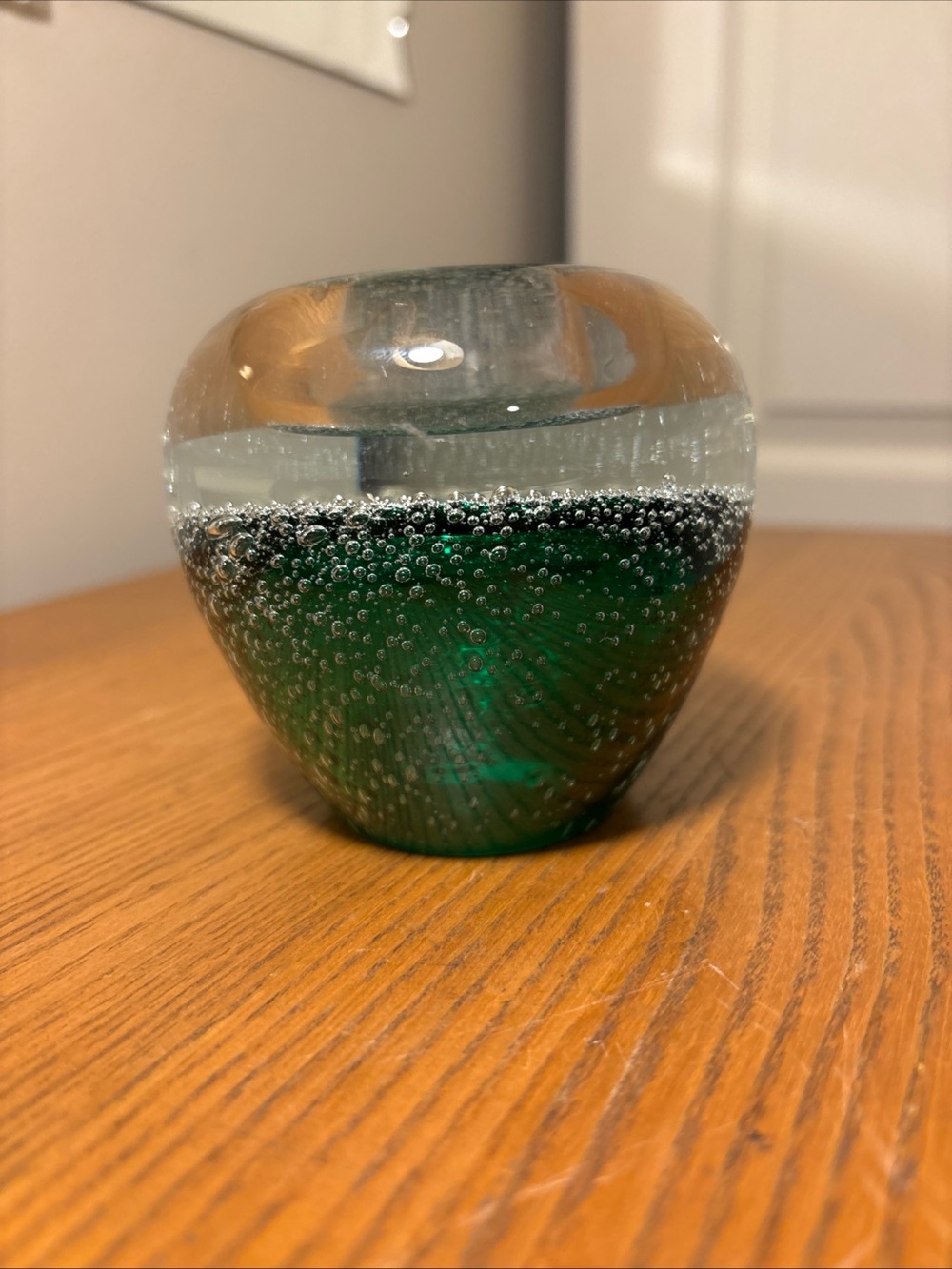 Handblown Glass Paperweight - Green Bubble Design candle holder